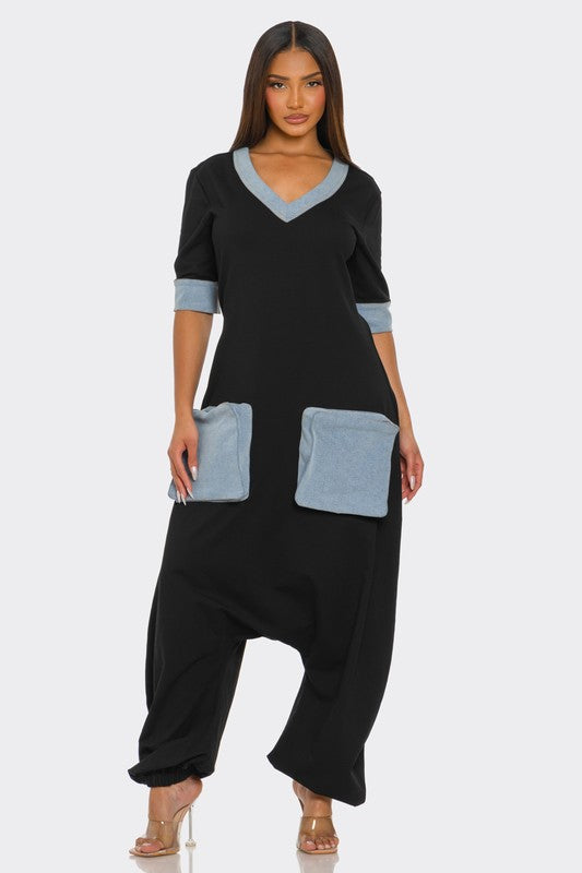 Naveah Denim Trim Jumpsuit