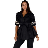 Denim (Black)  Embellished Peplum Jacket - Ariya's Apparel and Accessories