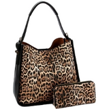 Leopard Print Handbag & Wallet Set