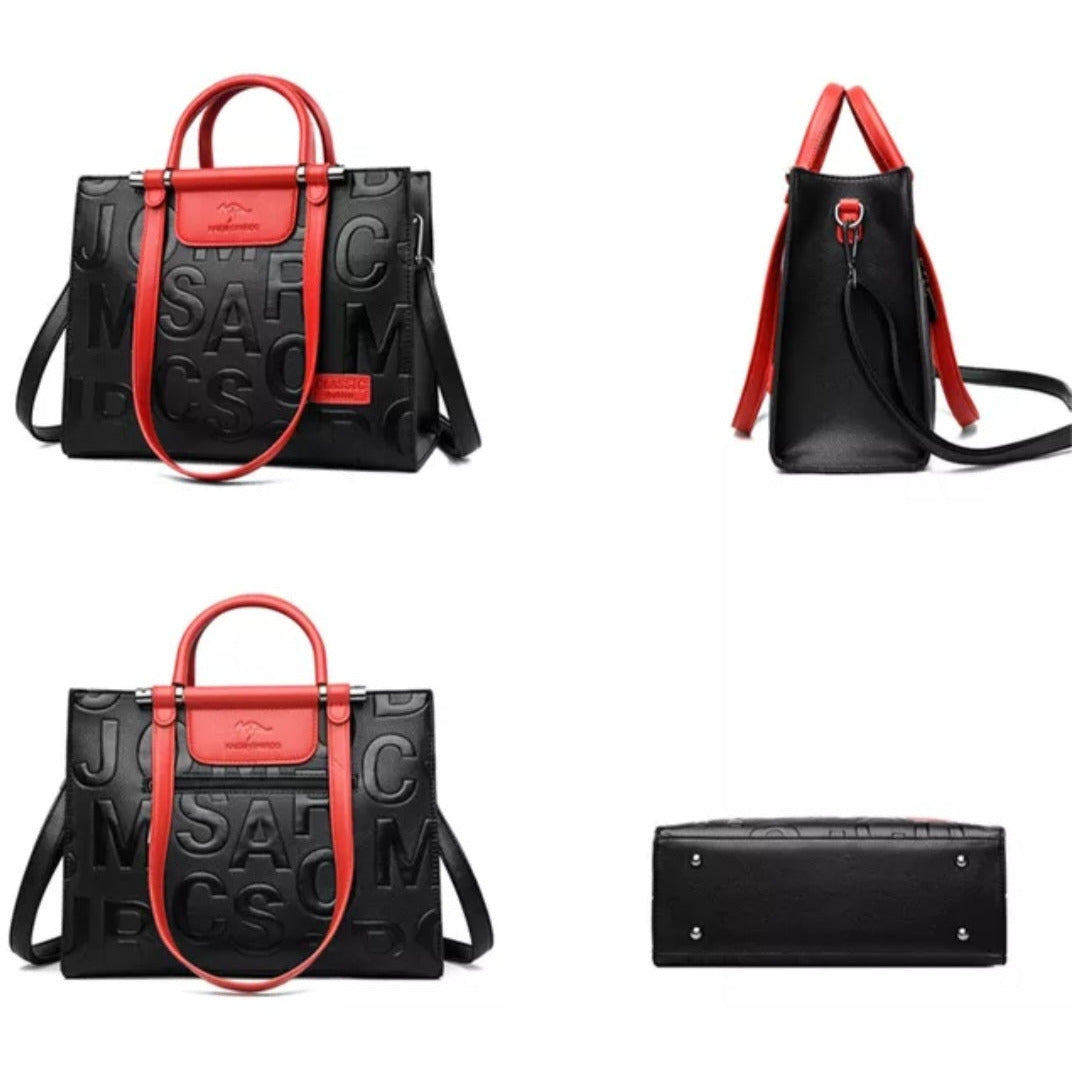 Two Tone Vegan Letter'd Satchel - Ariya's Apparel and Accessories