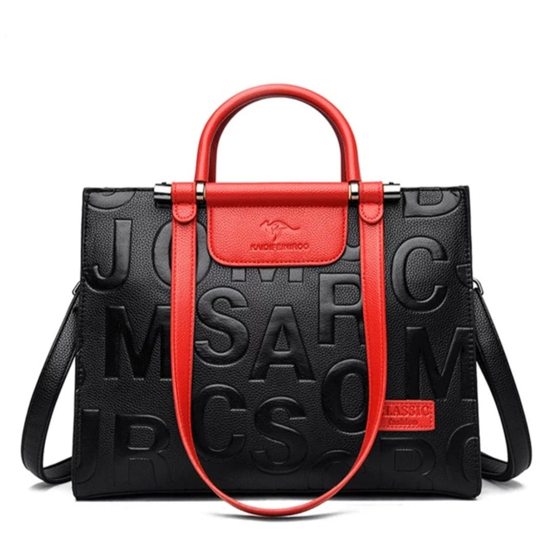 Two Tone Vegan Letter'd Satchel - Ariya's Apparel and Accessories