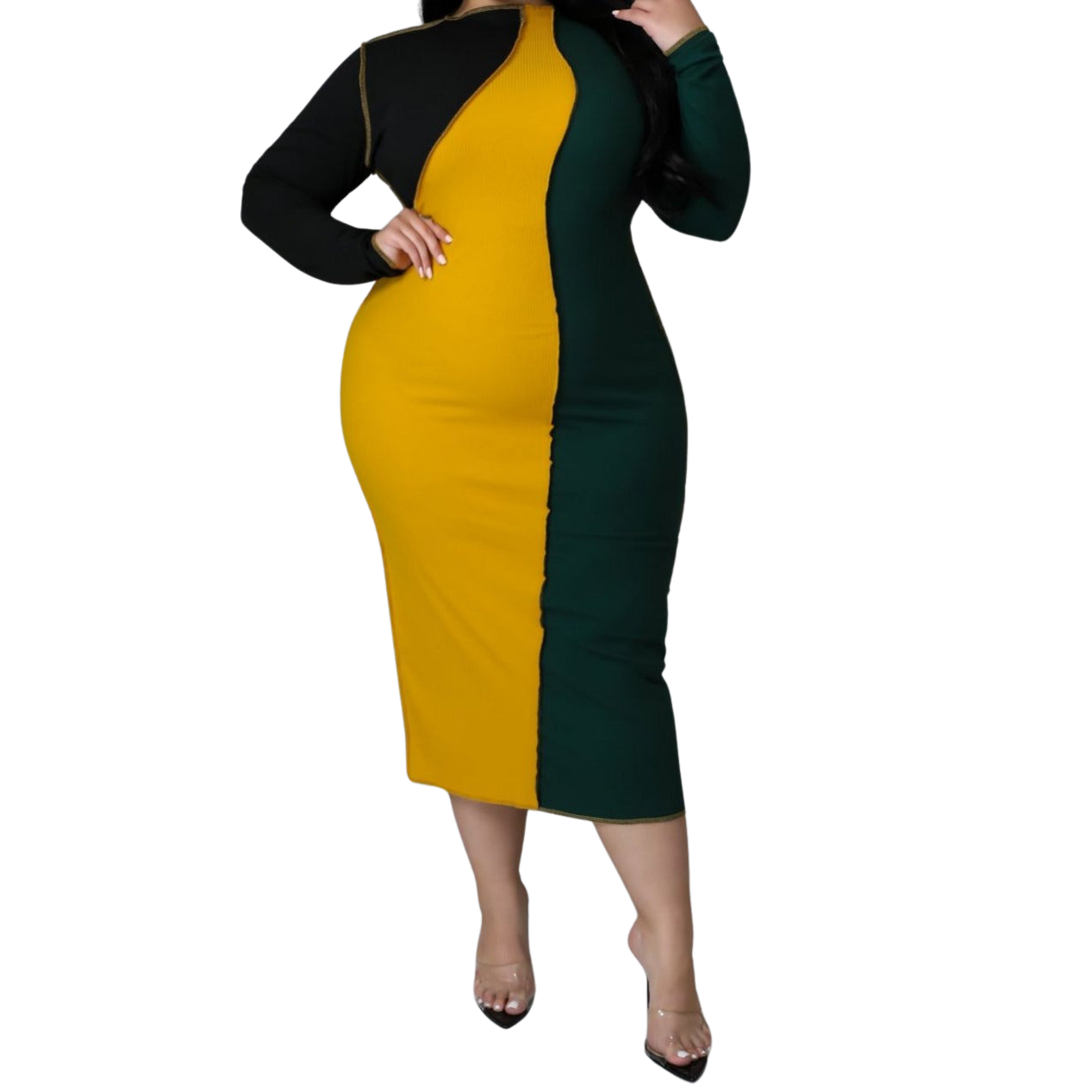 Knit Rib (3) Color Block Pencil Dress 3XL Knit Rib (3) Color Block Pencil Dress 3XL
