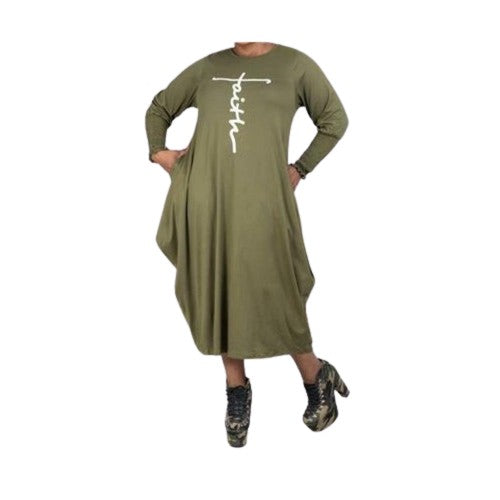 Faith Maxi Dress Long Sleeve Olive/White Faith Maxi Dress Long Sleeve Olive/White