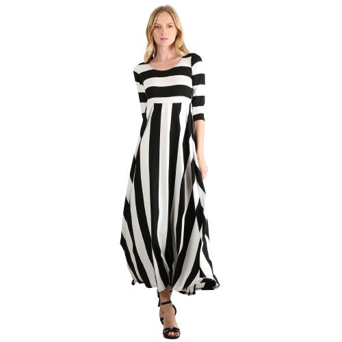 Black & White Stripe Maxi Dress - Ariya's Apparel