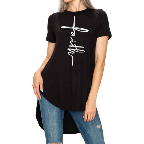 Faith High Low T-Shirt (Black) - Ariya's Apparel and Accessories