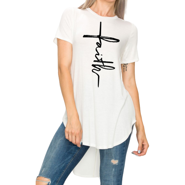 Faith High Low T-Shirt (Cream) - Ariya's Apparel and Accessories