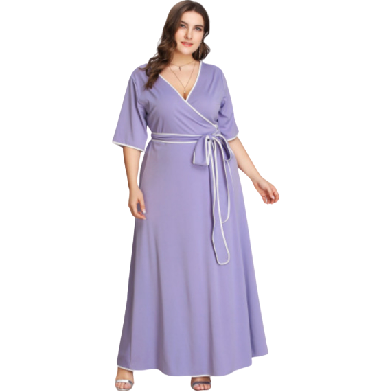 Contrast Binding Maxi Dress (Lavender & White) - Ariya's Apparel and Accessories