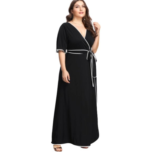 Contrast Binding Maxi Dress (Black & White) - Ariya's Apparel and Accessories