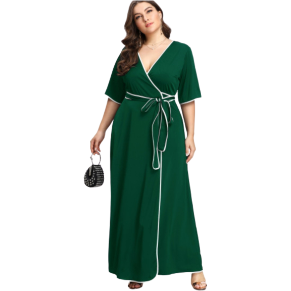 Contrast Binding Maxi Dress (Green & White) 1XL Contrast Binding Maxi Dress (Green & White) 1XL