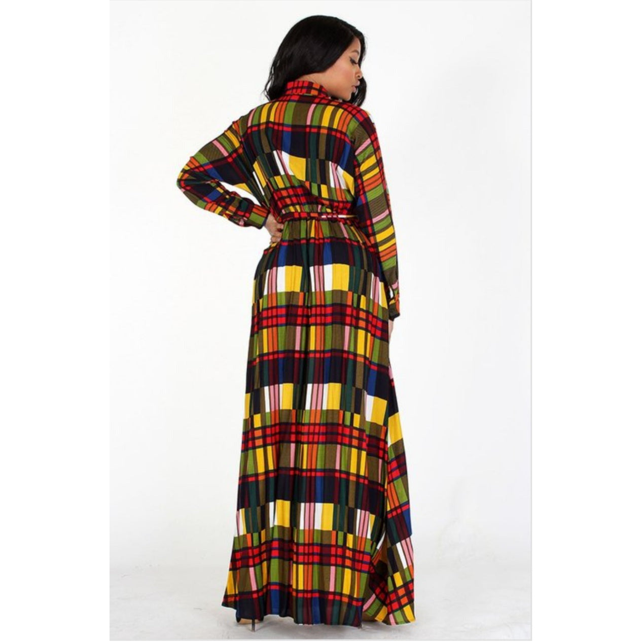 Madison Color Block Plaid Maxi Dress (Mustard) - Ariya's Apparel and Accessories