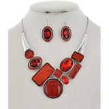 Bejeweled Necklace & Earring Set (Red/Silver) - Ariya's Apparel and Accessories