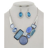 Bejeweled Necklace & Earring Set (Blue/Silver) - Ariya's Apparel and Accessories