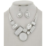 Bejeweled Necklace & Earring Set (White/Silver) - Ariya's Apparel and Accessories