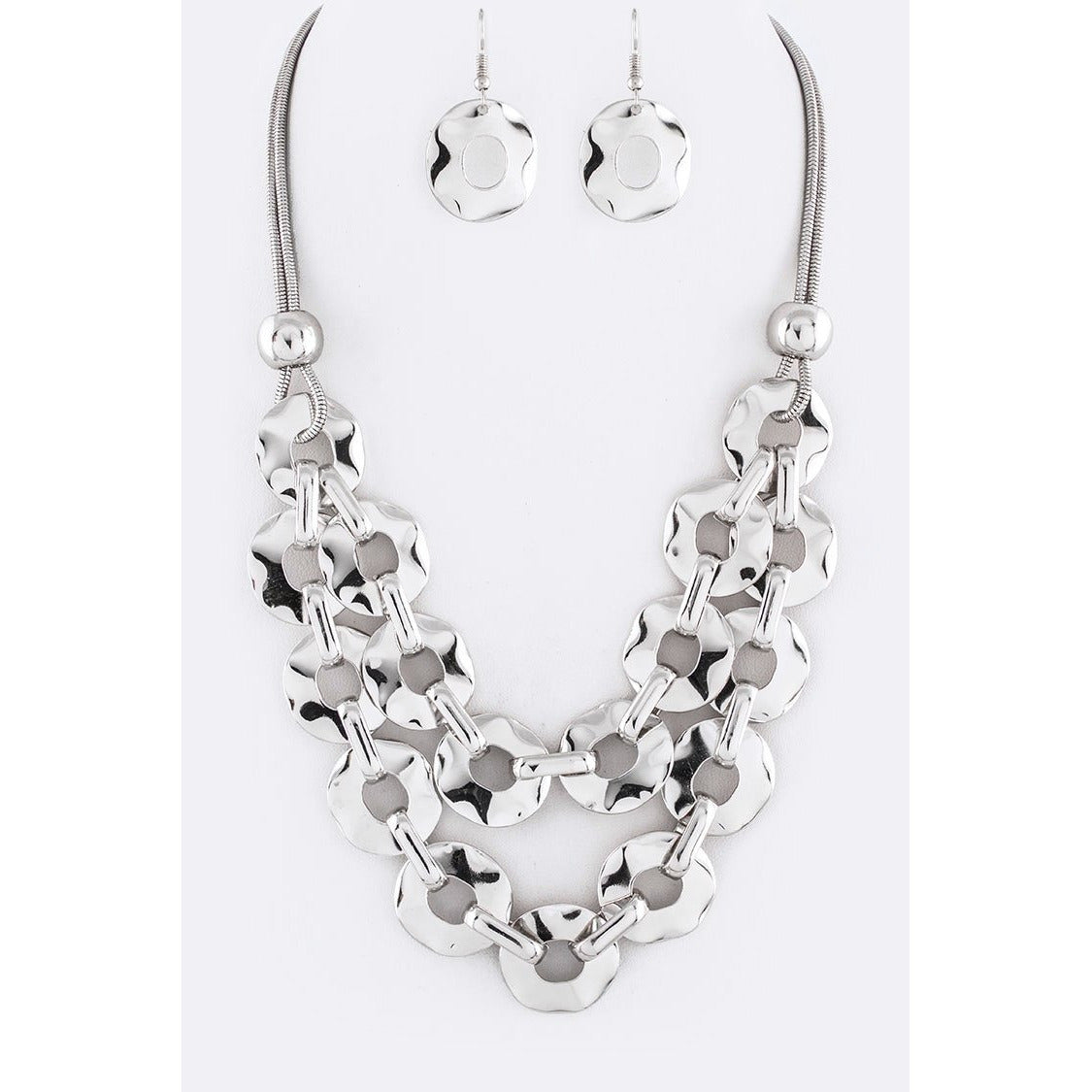 Honeycomb Chain Bib Necklace Set (Silver) - Ariya's Apparel and Accessories