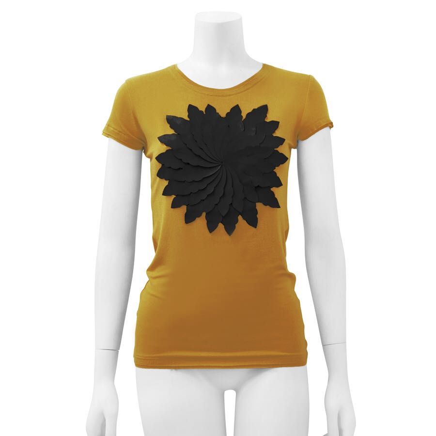 Mustard Tee-Shirt w/ Black Floral Design - Ariya's Apparel and Accessories