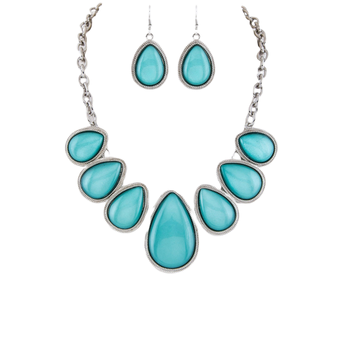 Turquoise Teardrop Necklace & Earring Set - Ariya's Apparel