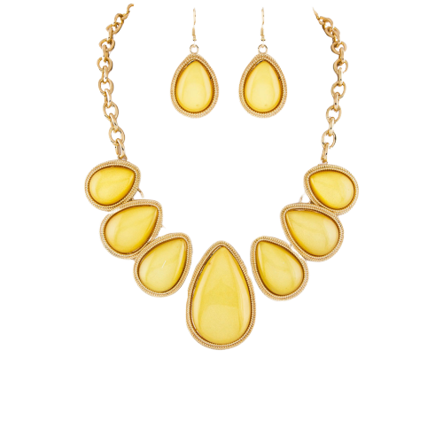 Yellow Teardrop Necklace & Earring Set - Ariya's Apparel