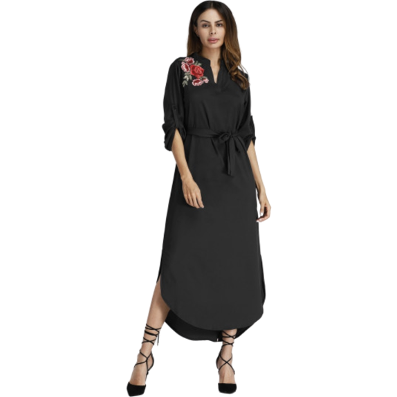 Embroidered Applique Tunic/Dress (Black) - Ariya's Apparel and Accessories