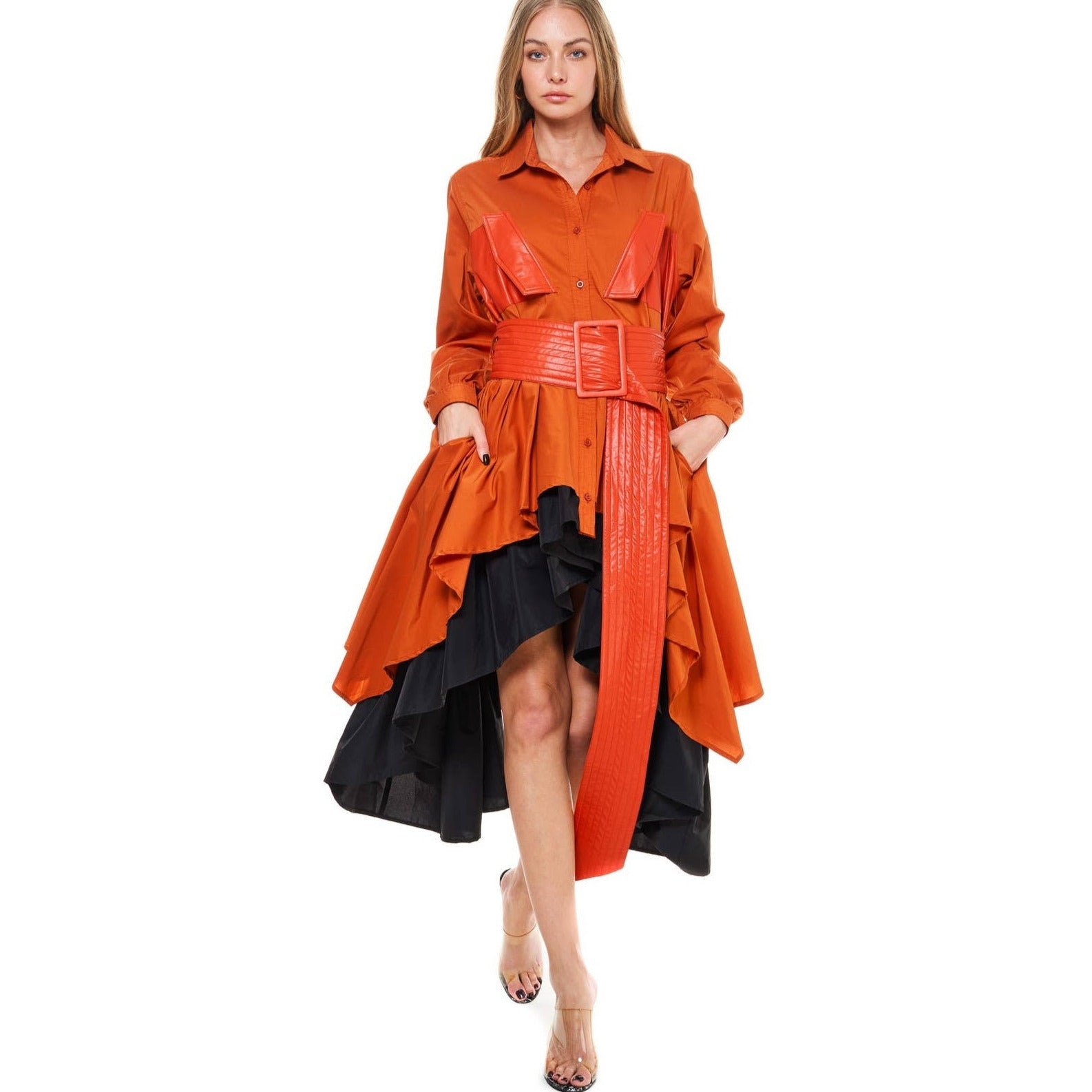 Jocelyn Faux Leather Tunic/Dress - Orange / S Jocelyn Faux Leather Tunic/Dress - Orange / S