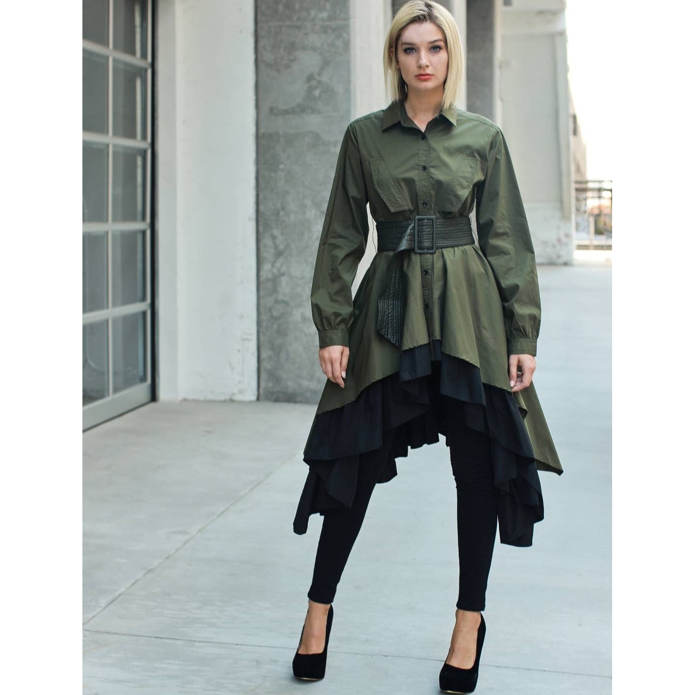 faux leather tunic dress Urban Sophistication Faux Leather Shirt-Style Midi Dress Leather Midi Dress