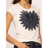 White Tshirt w/ Denim Floral Design - Ariya's Apparel and Accessories