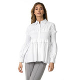 Smocking Button Down Shirt w/ Ruffle Details (White) - Ariya's Apparel and Accessories