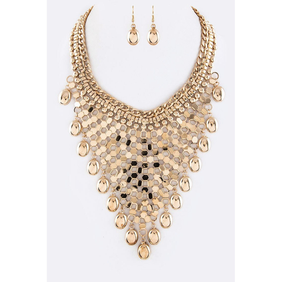 Honeycomb Chain Bib Necklace Set (Gold) - Ariya's Apparel and Accessories
